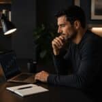 Finanziell frei mit 47 Mann am Laptop mit Finanzplan