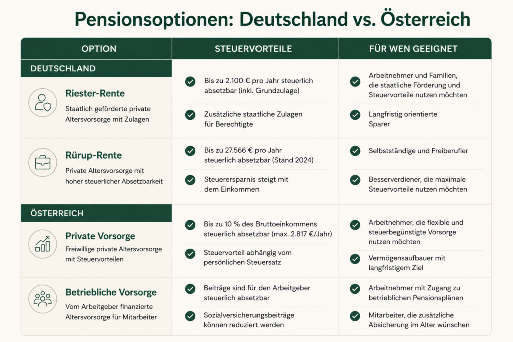 Altersvorsorge für Deutsche und Österreicher — Riester, Rürup und ETF im Vergleich