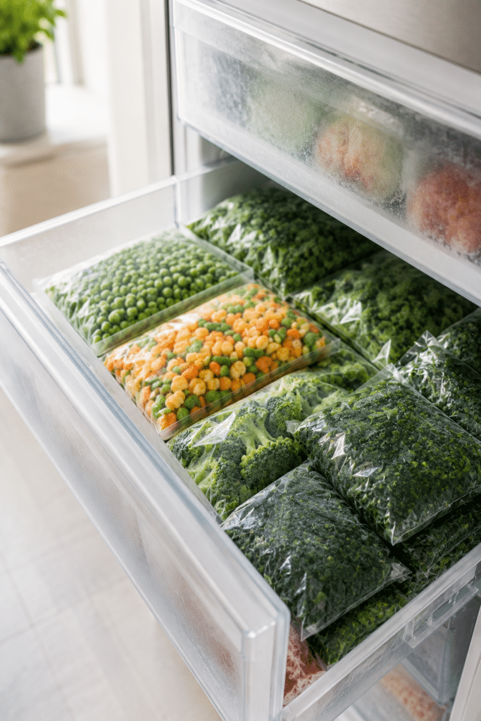 Meal Prep Ideen — organisierter Kühlschrank mit Behältern, Rondeln und Saucenfächern