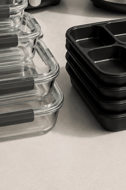 Meal Prep Behälter mit Fächern — organisierte Boxen für Protein, Kohlenhydrate und Gemüse
