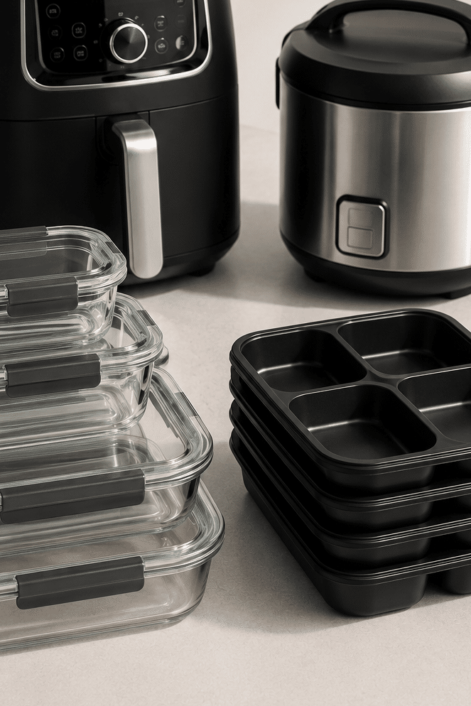 Meal Prep Küche Geräte — Air Fryer und Küchenhelfer für effizientes Vorkochen
