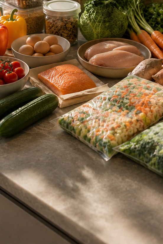 Meal Prep Männer Zutaten — gesunde Lebensmittel für die wöchentliche Vorbereitung