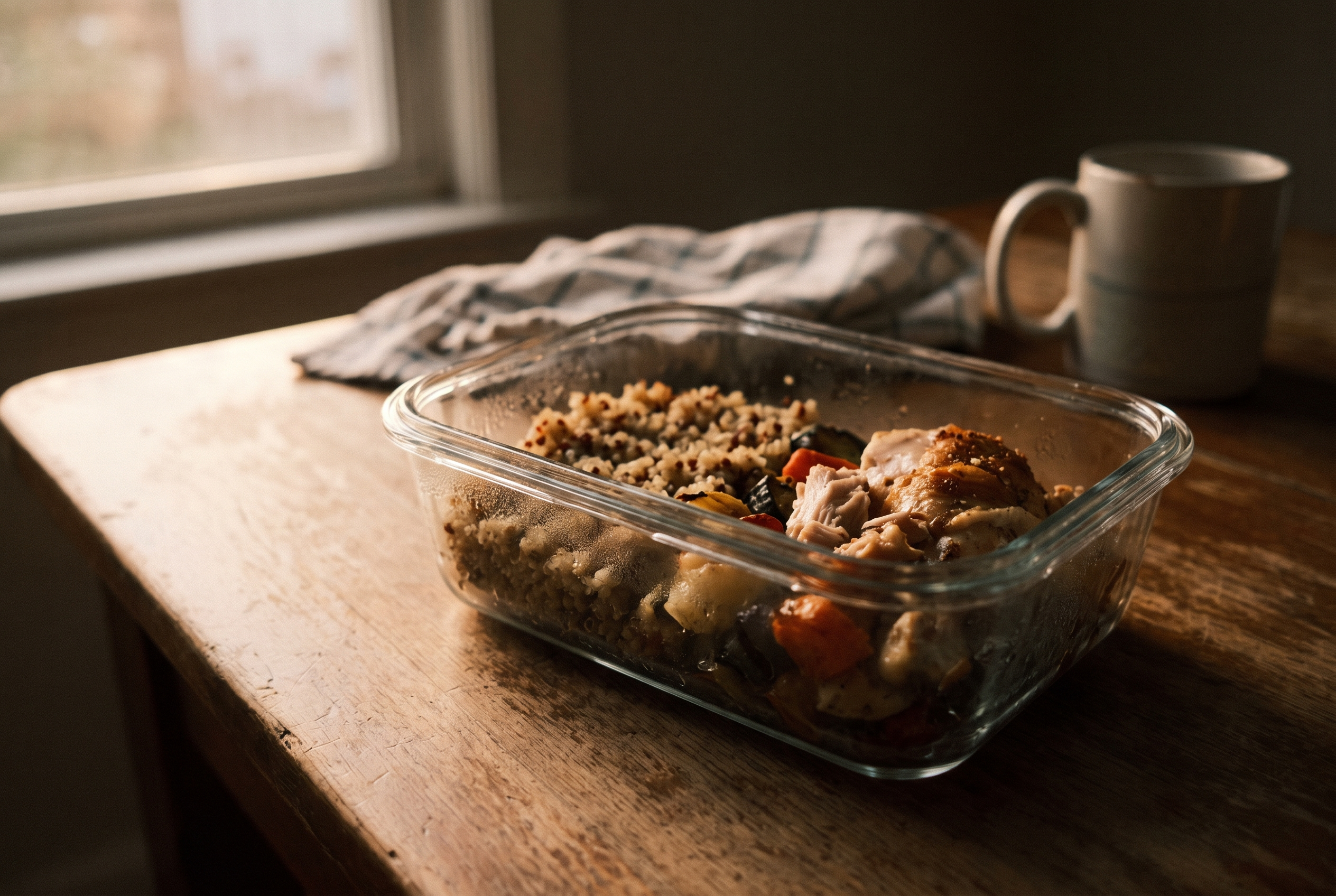 Leichtes Abendessen in Meal-Prep-Box — kein schweres Essen vor dem Schlafen