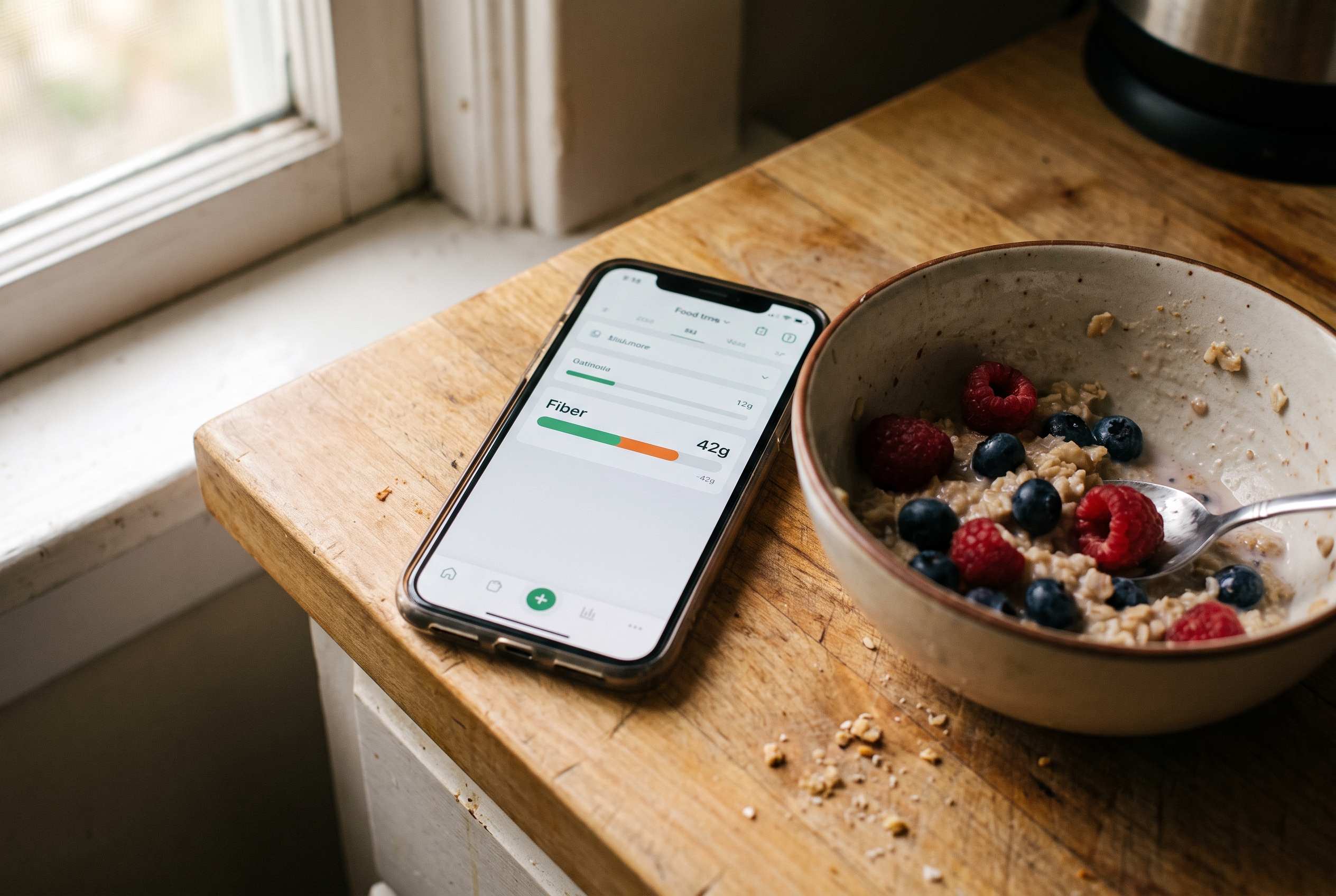 Tracking App zeigt 42 g Ballaststoffe täglich beim Fibermaxxing