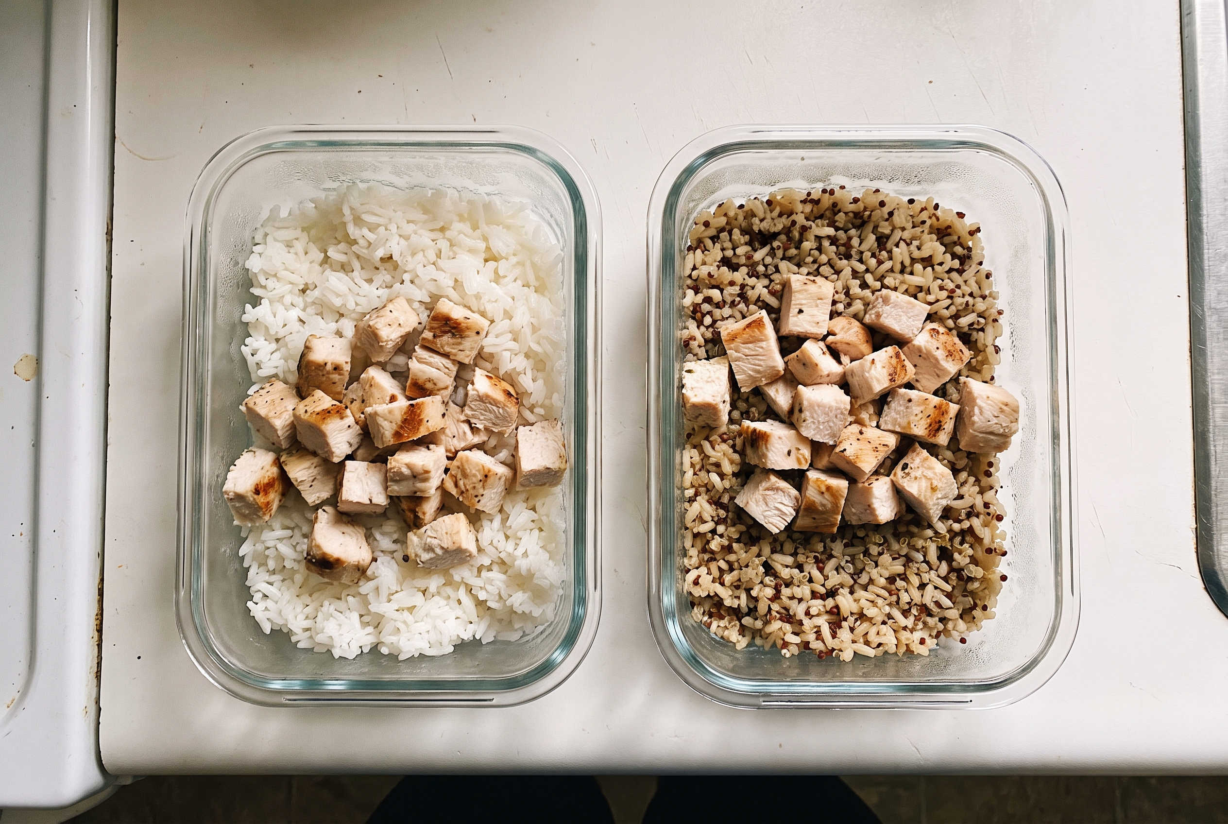 Vergleich Ballaststoffe in Meal Prep: weisser Reis versus Vollkorn beim Fibermaxxing