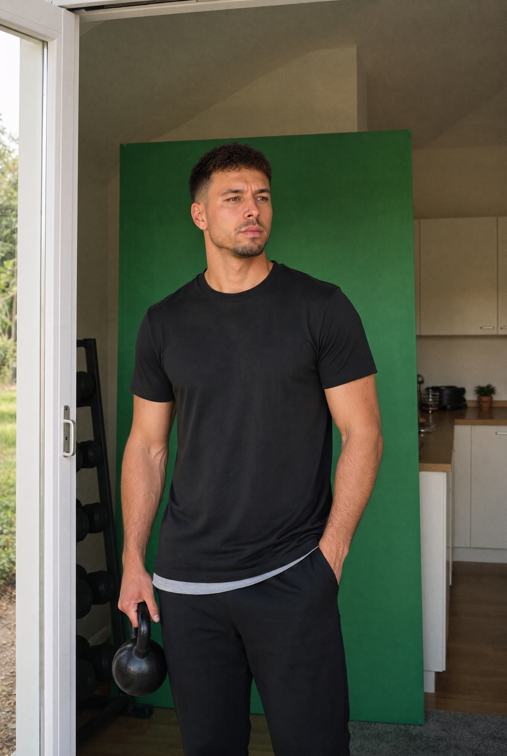 Fabian Waizenhöfer in seinem Home Gym in Graubünden