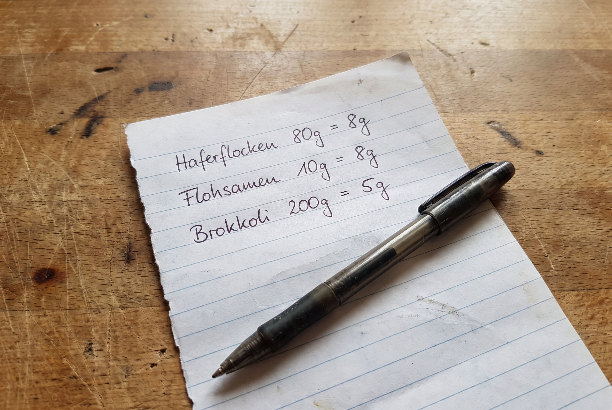 Handnotizen zu Ballaststoffquellen und Mengen beim Fibermaxxing