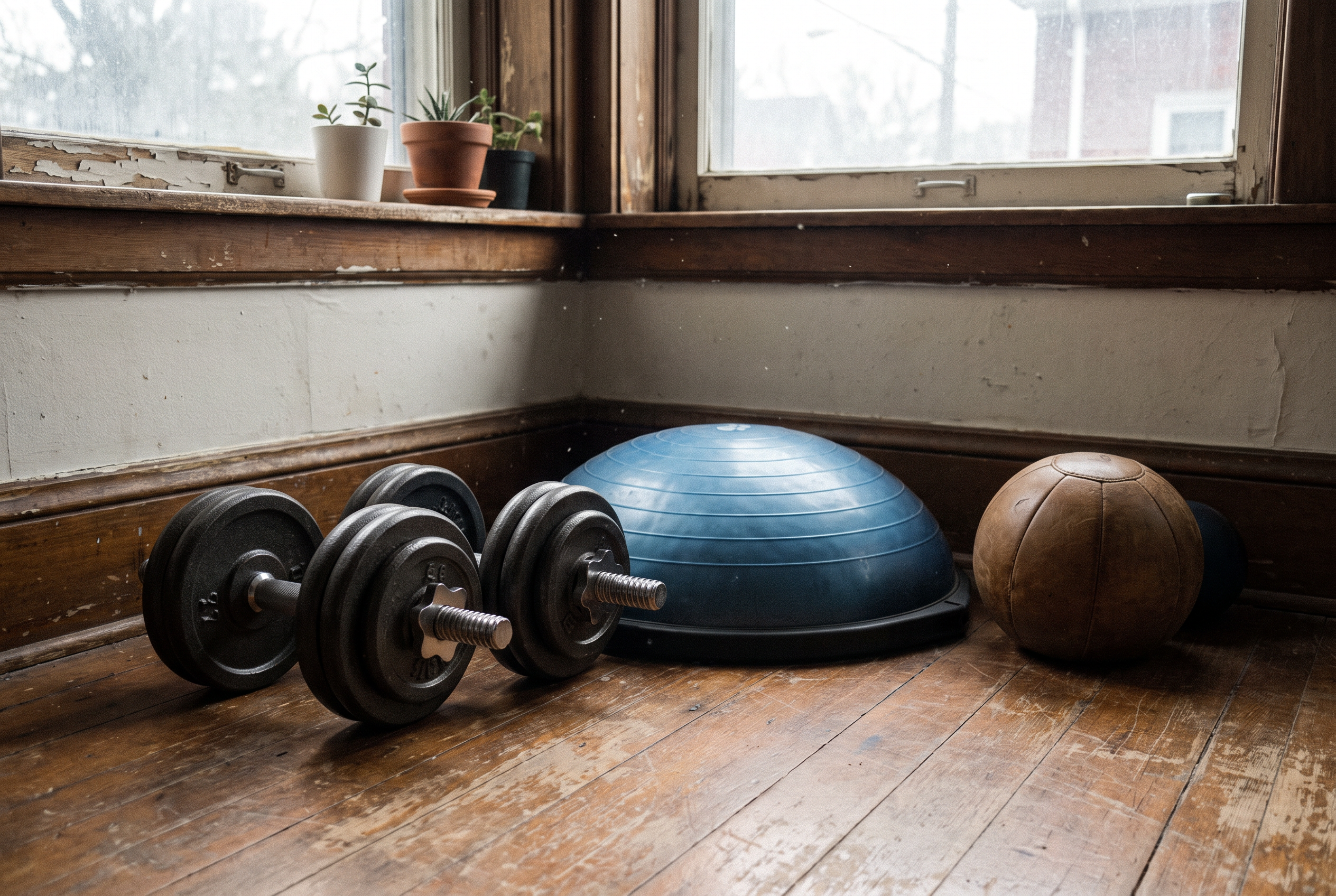 Hanteln neben Bosu-Ball und Medizinball — typische Functional-Training-Tools im Vergleich zu klassischen Gewichten