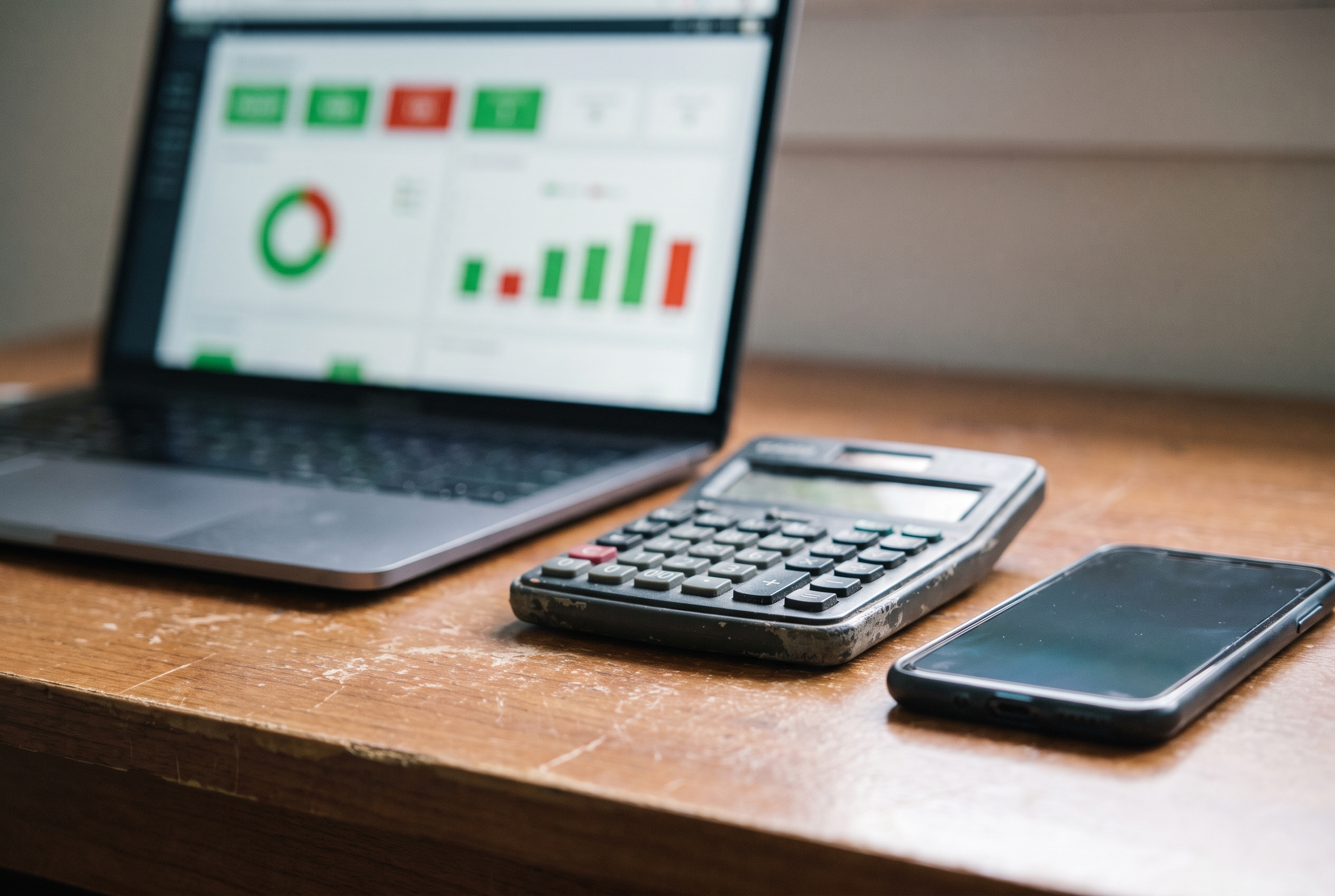 Laptop mit ETF-Portfolio und Taschenrechner — ETF-Sparplan gegen Inflation