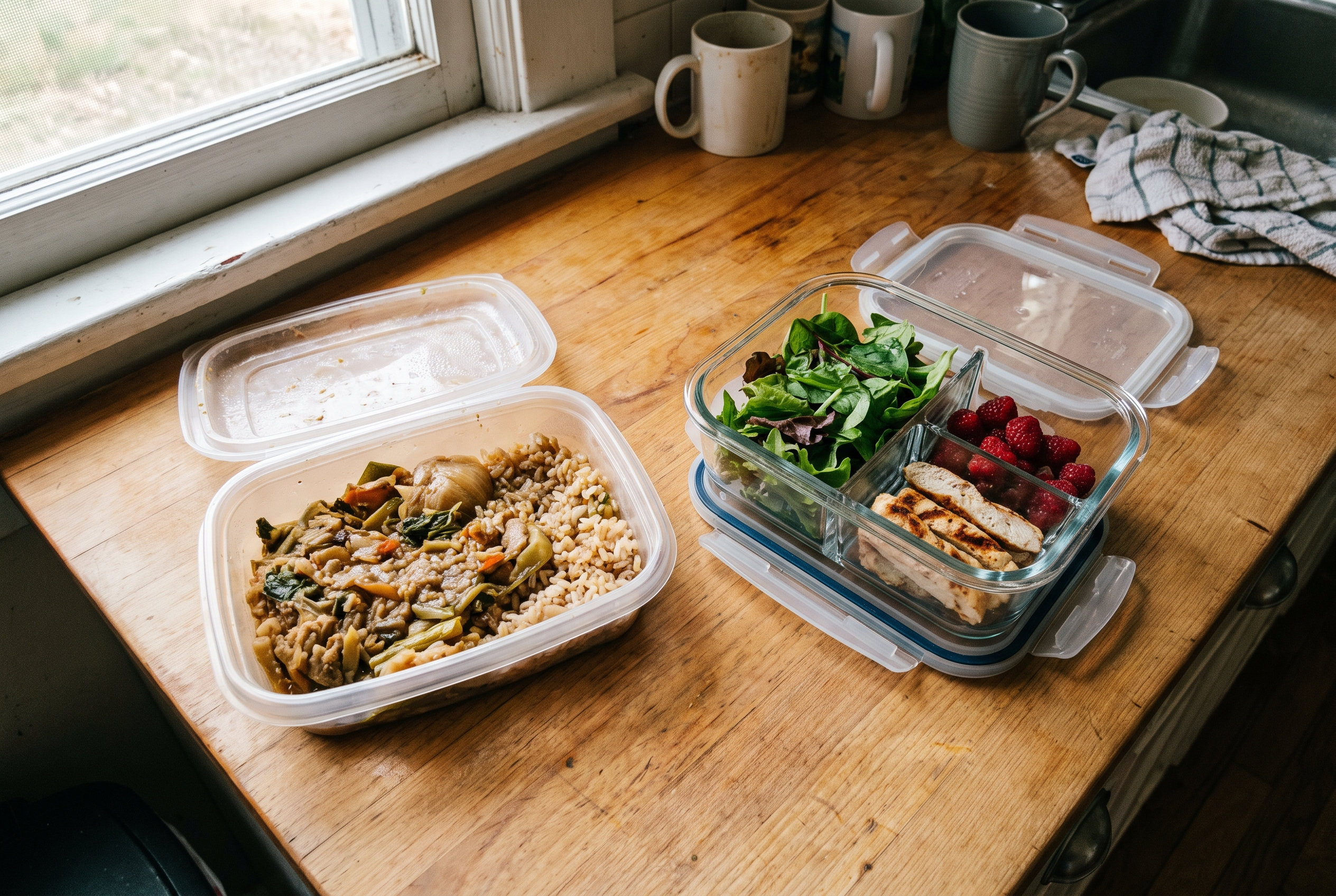 Meal Prep Behälter mit Fächern versus einfache Box Vergleich