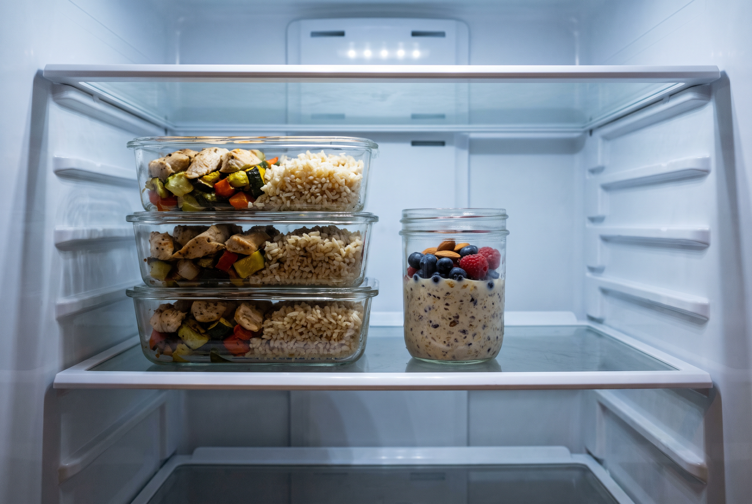 Meal Prep Männer Kühlschrank Augenhöhe Organisation Behälter