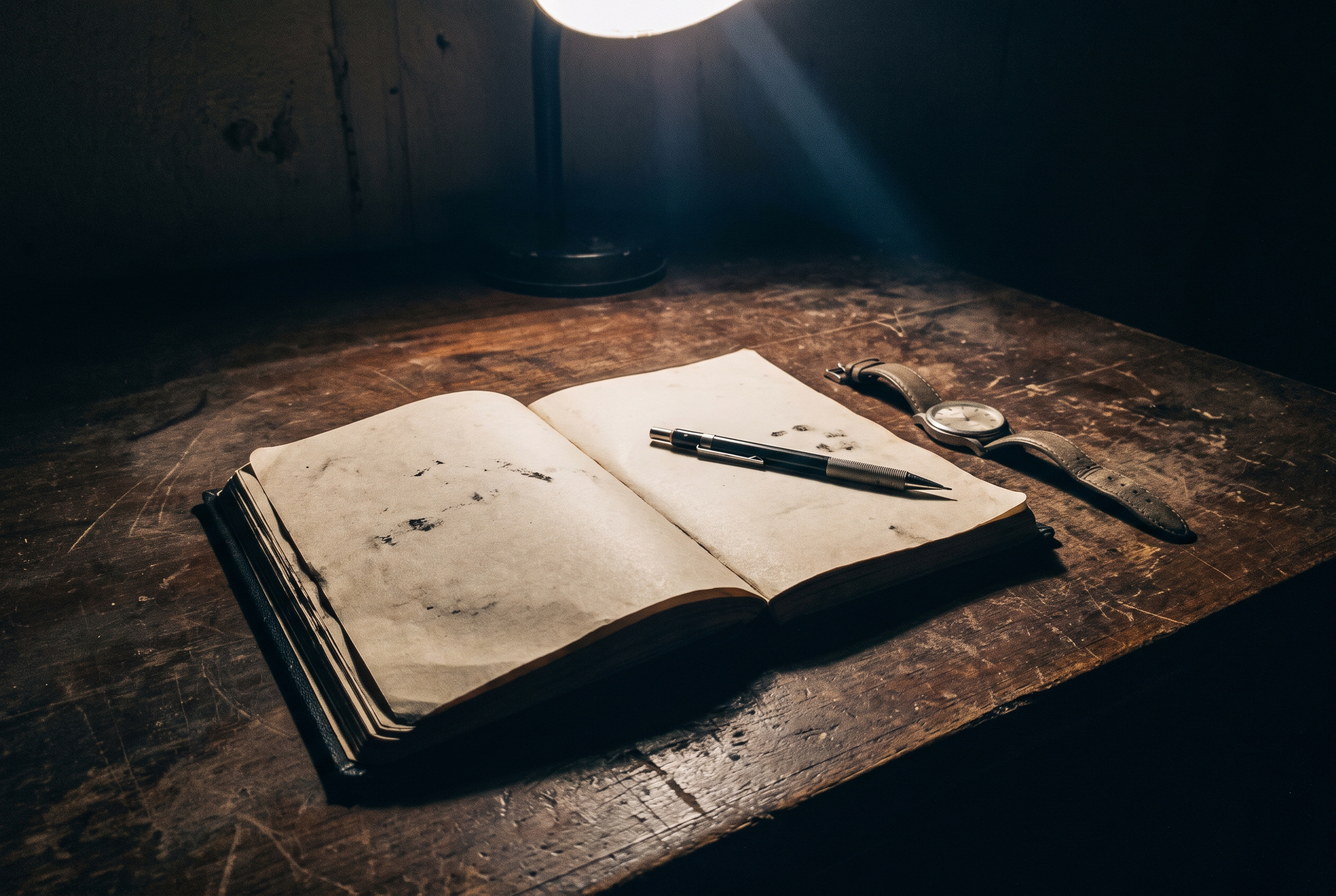 Monk Mode Anleitung 30 Tage — Notizbuch mit Regeln und Uhr auf dunklem Tisch