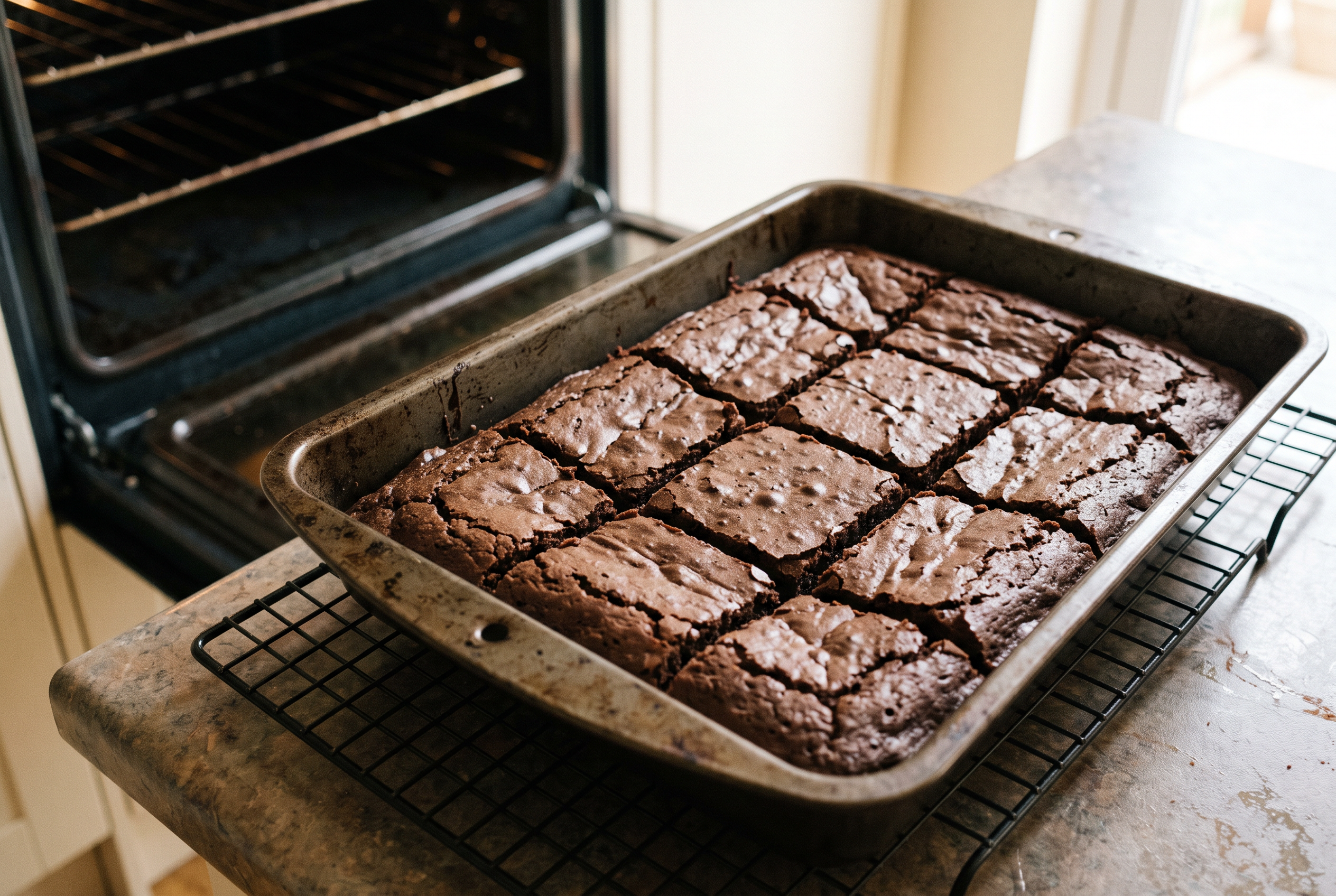 Protein Brownies frisch aus dem Ofen — mit Whey und Magerquark gebacken