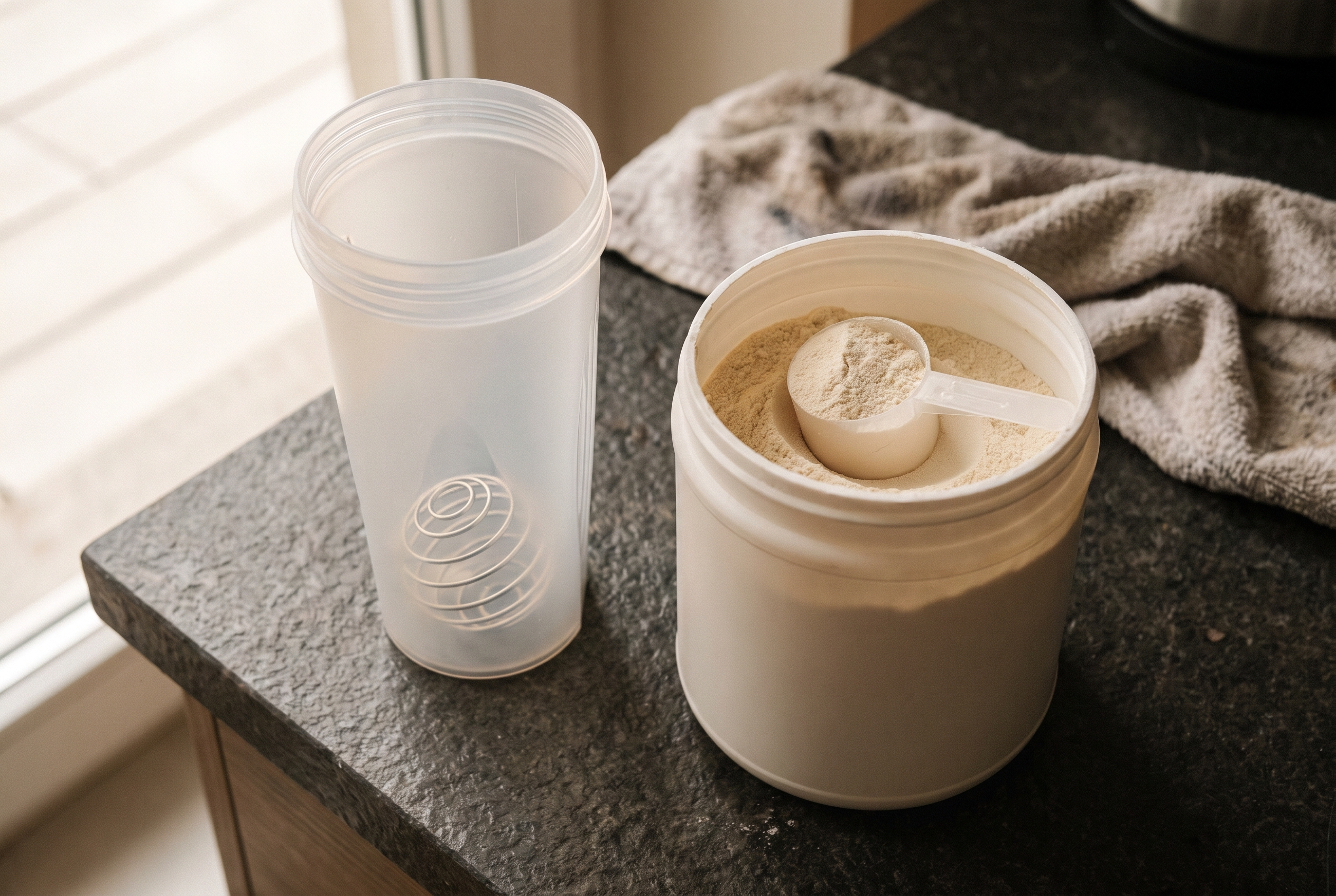 Proteinshaker und Whey-Pulver — Protein für Erholung nach dem Workout