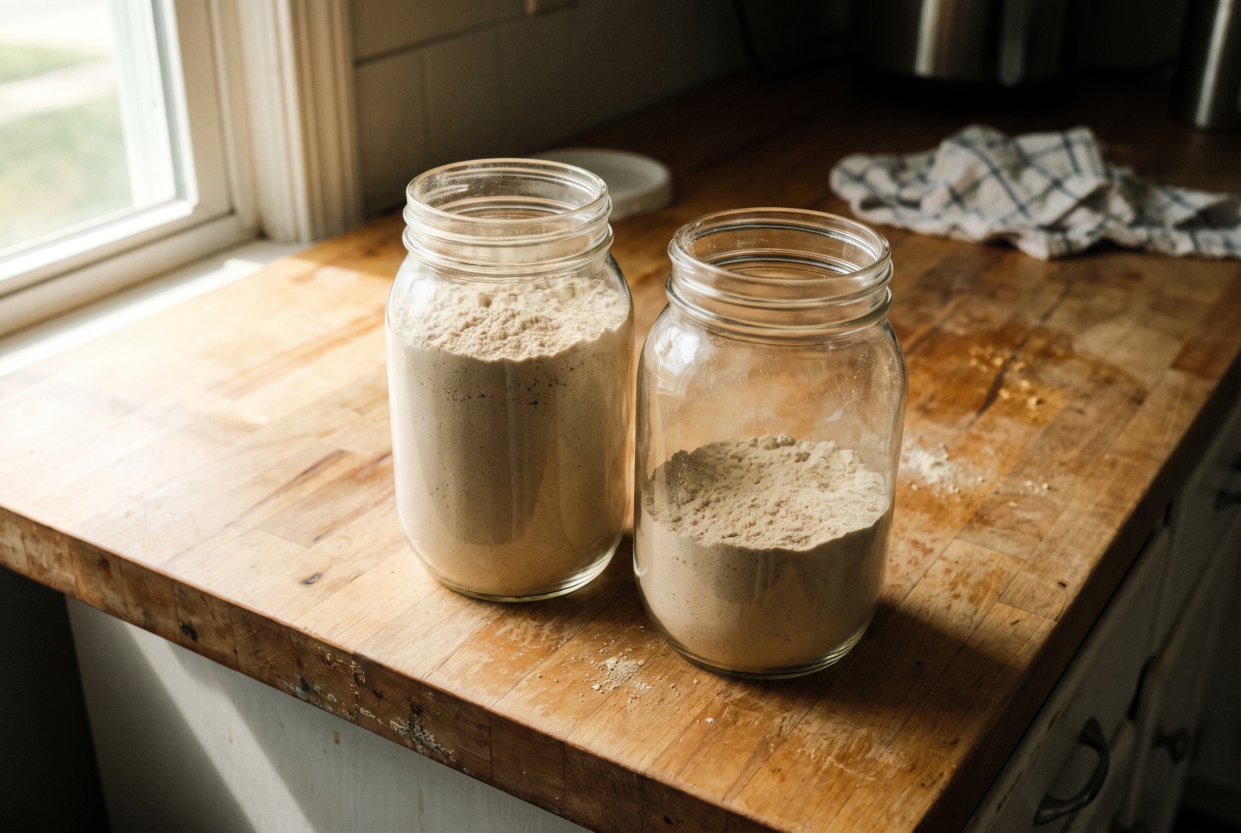 Whey Protein Vergleich: Konzentrat und Isolat Behälter nebeneinander