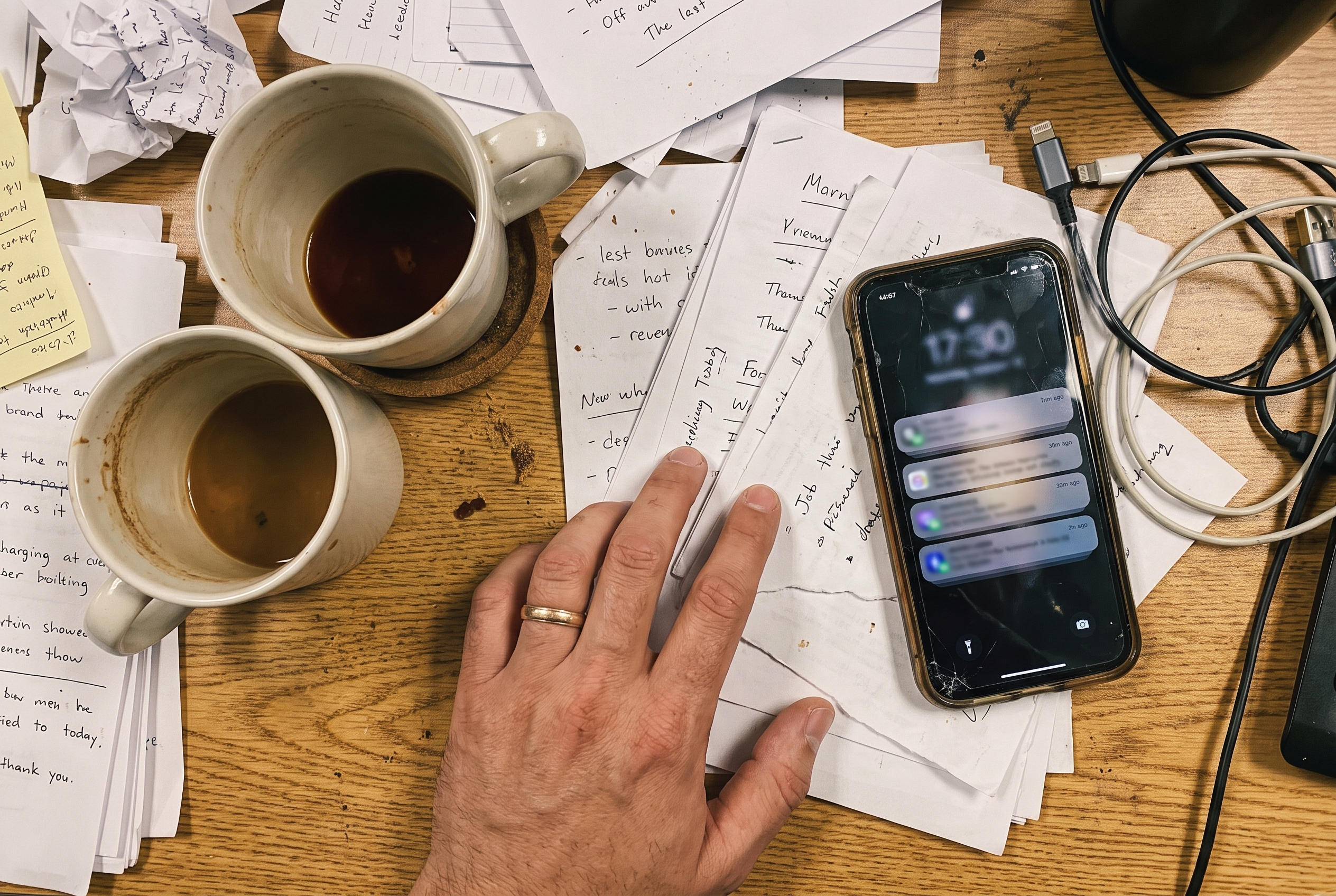 Chaotischer Schreibtisch ohne Planung — Alltag ohne Wochenplanung