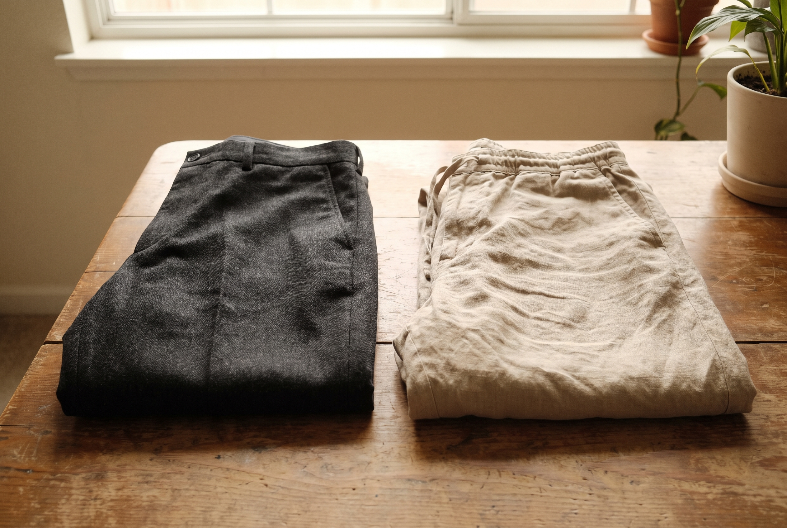 Straight-Leg Wollhose und weite Leinenhose im Vergleich – Capsule Wardrobe Basics