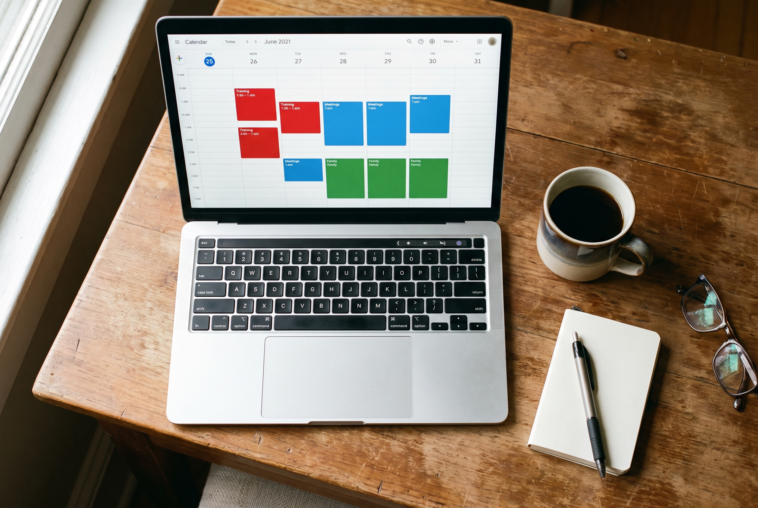 Digitaler Kalender mit blockierten Trainingszeiten und Terminen