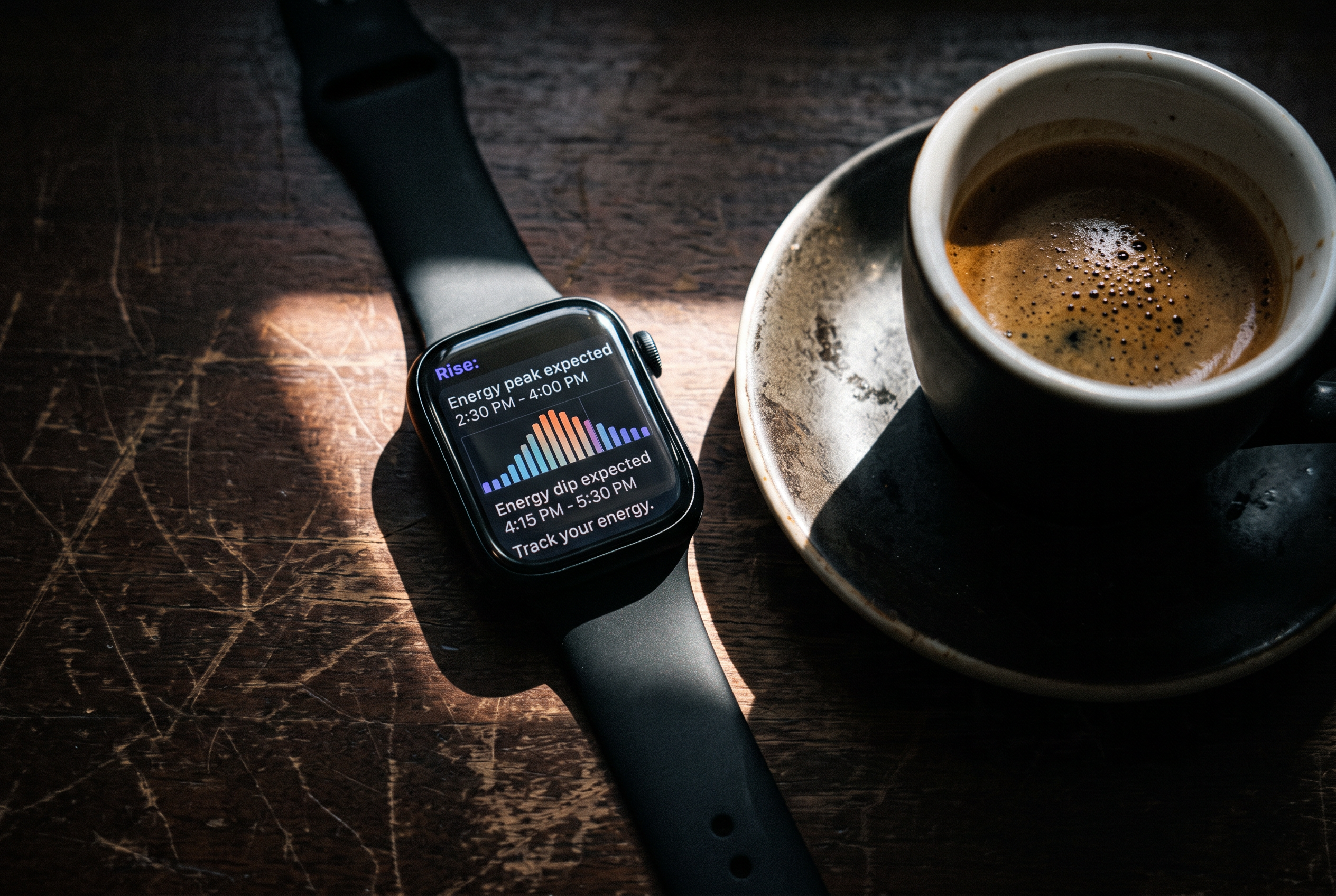 Apple Watch zeigt Rise App mit täglichem Energie-Rhythmus für mehr Energie im Alltag