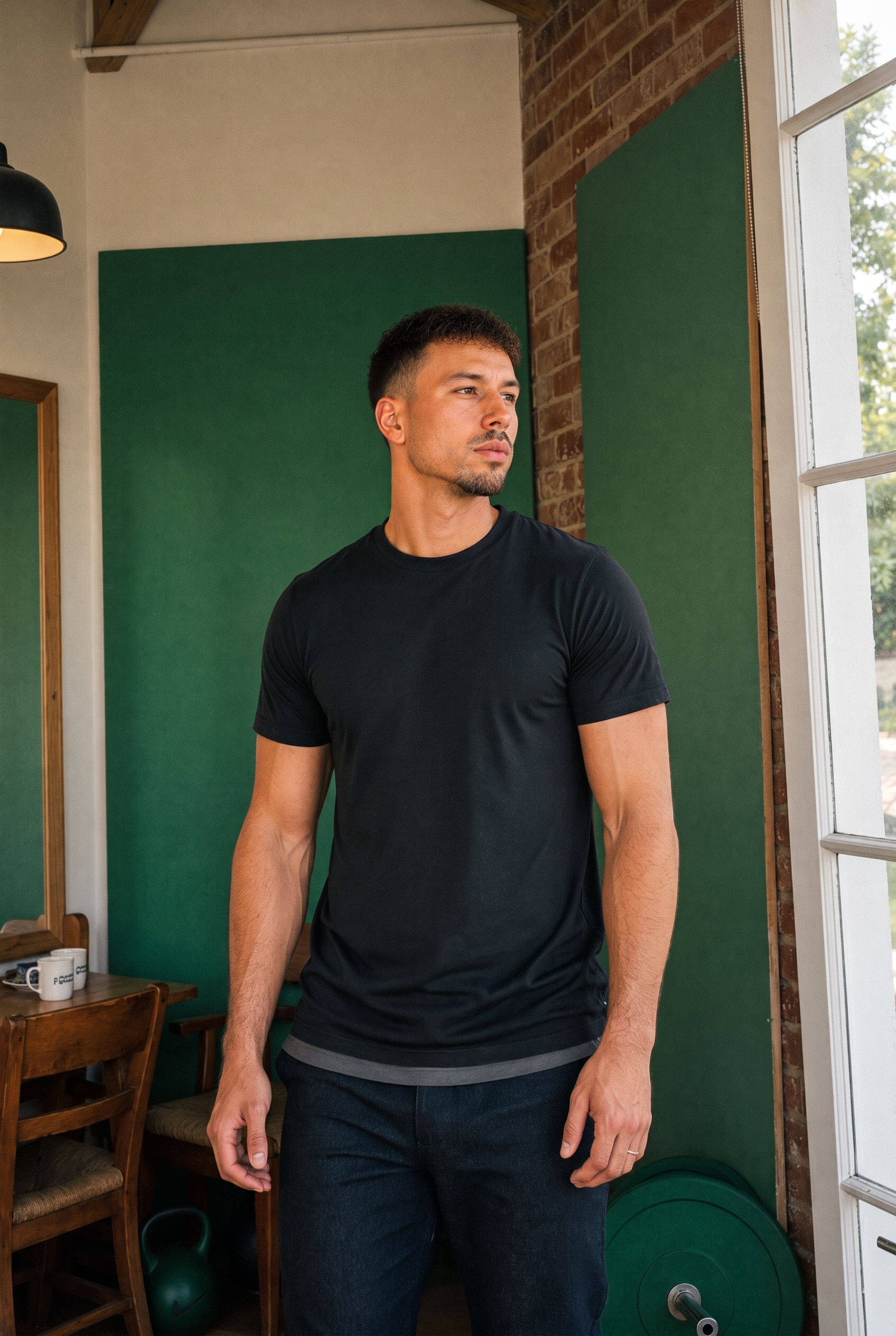 Fabian Waizenhöfer in meinem Home-Gym in Graubünden