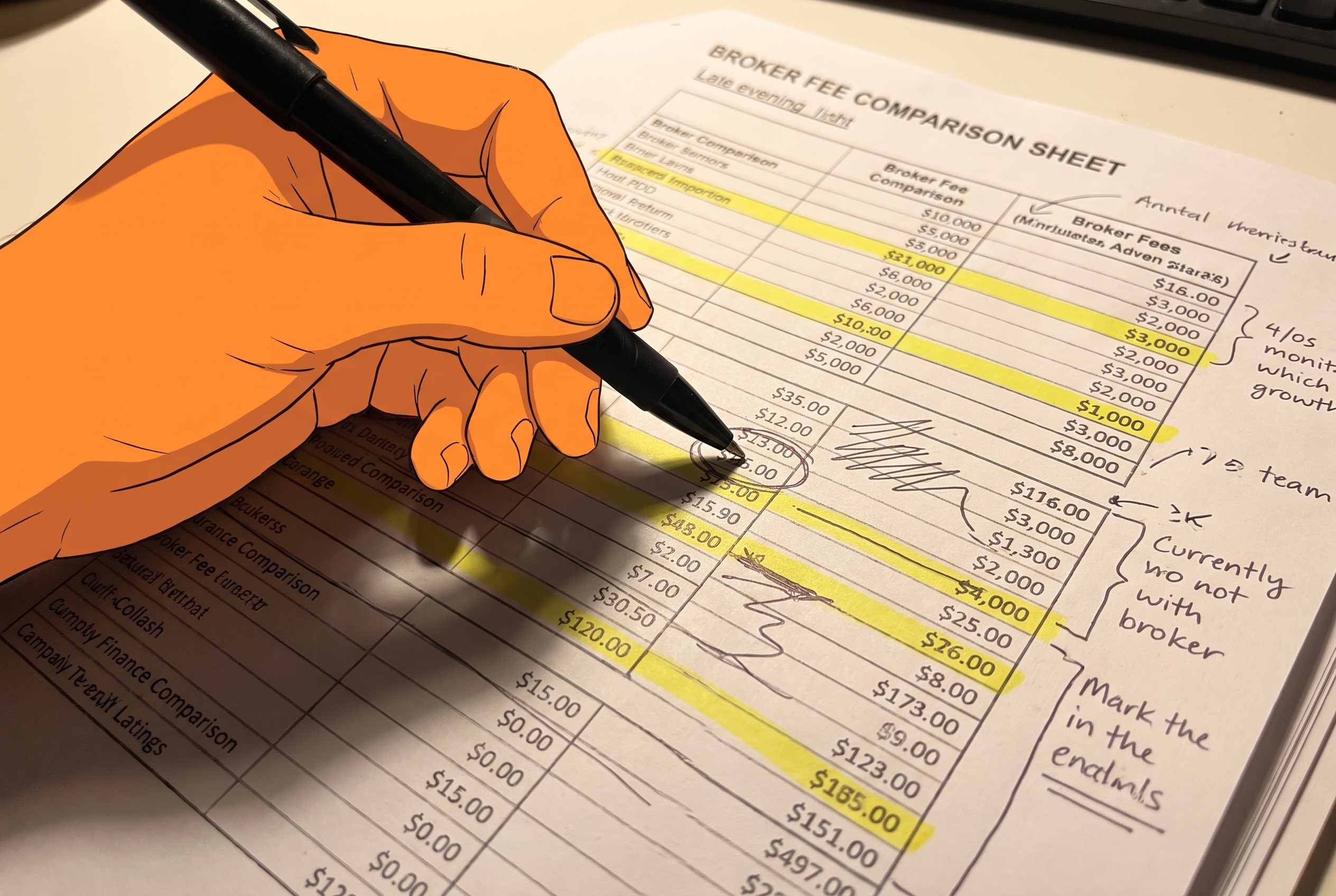 Gebührenvergleich für ETF-Sparplan mit handschriftlichen Notizen