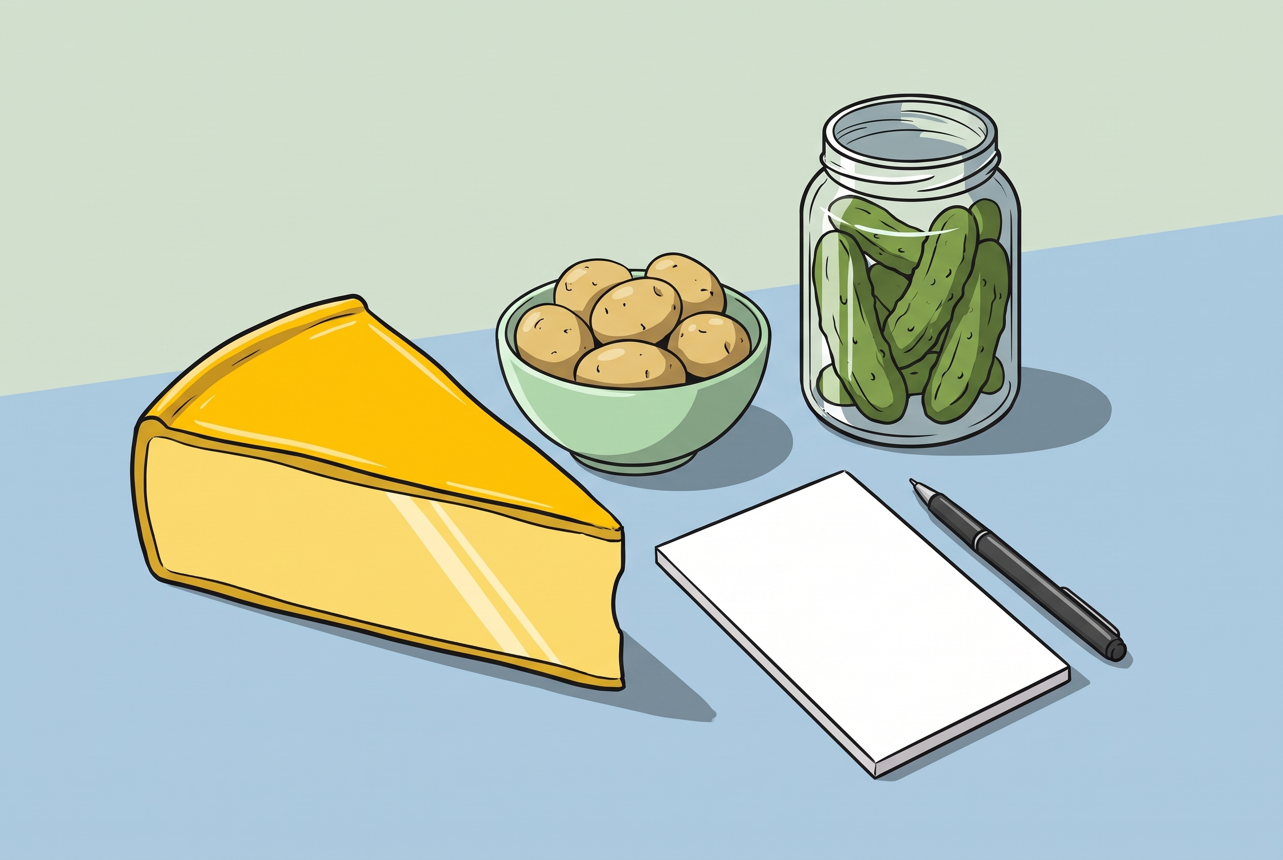 Raclette Zutaten — Käse, Kartoffeln, Beilagen