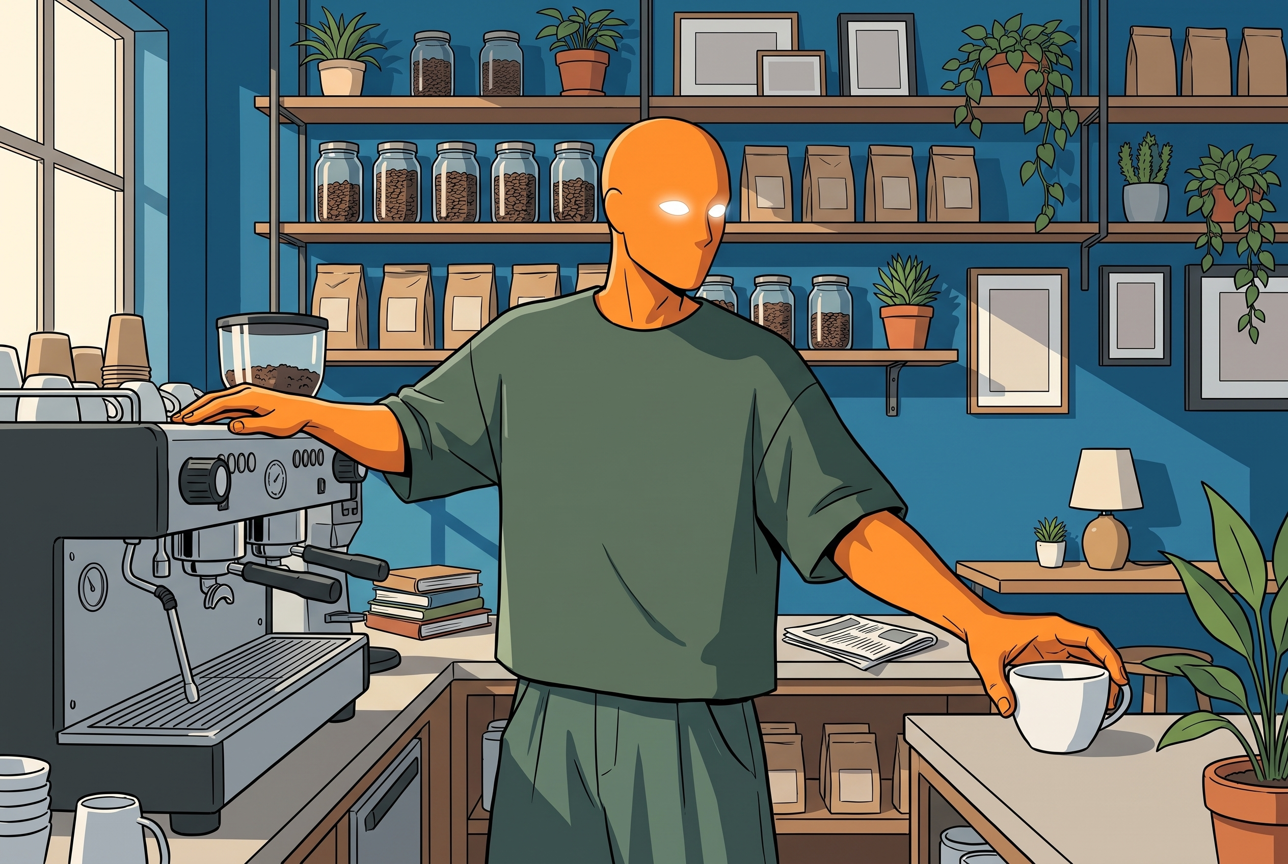 Barista FIRE erklärt Deutschland – AlFi arbeitet in einem Café neben dem laufenden Depot