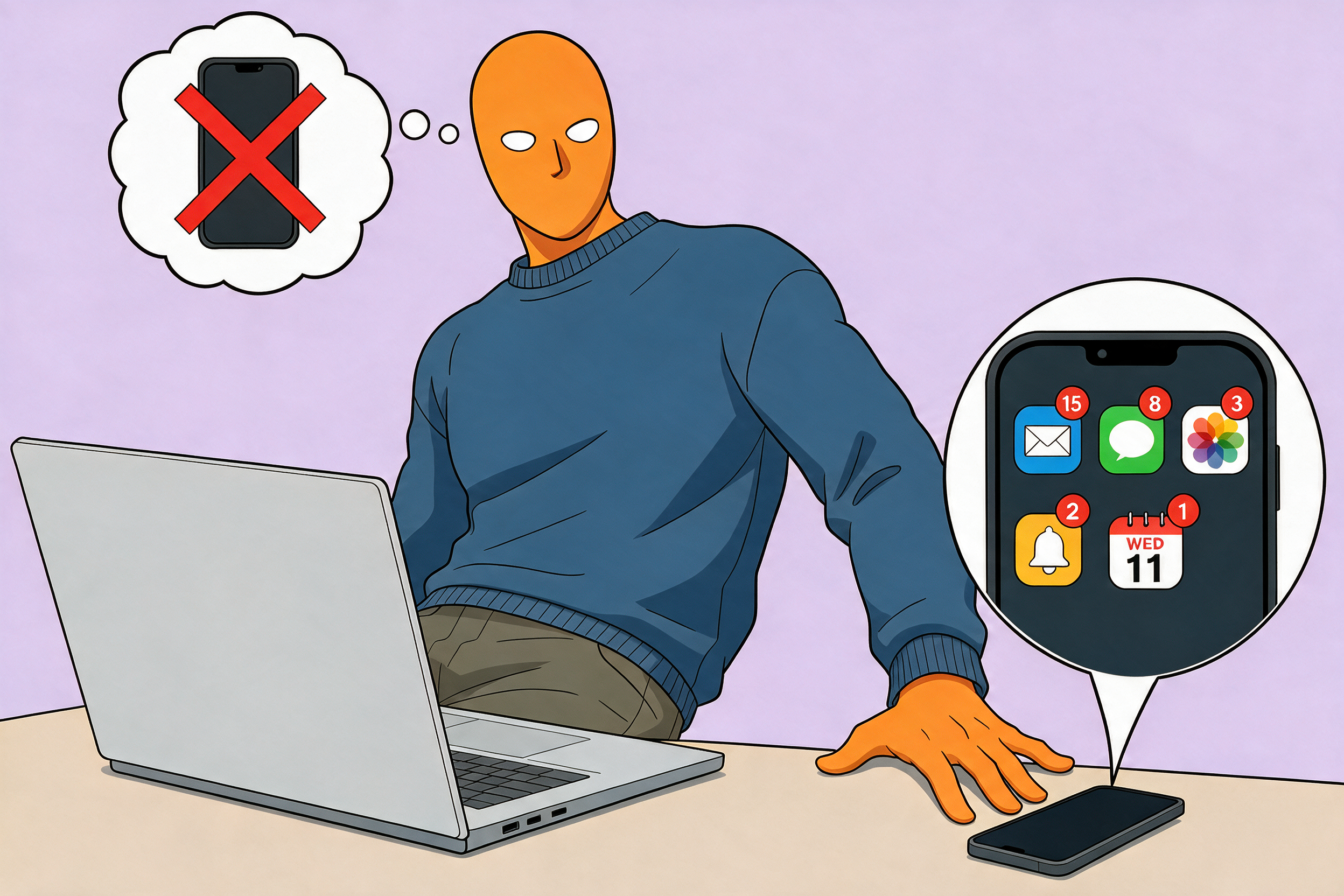 Fokus verbessern trotz Smartphone – AlFi am Schreibtisch mit Handy und Laptop