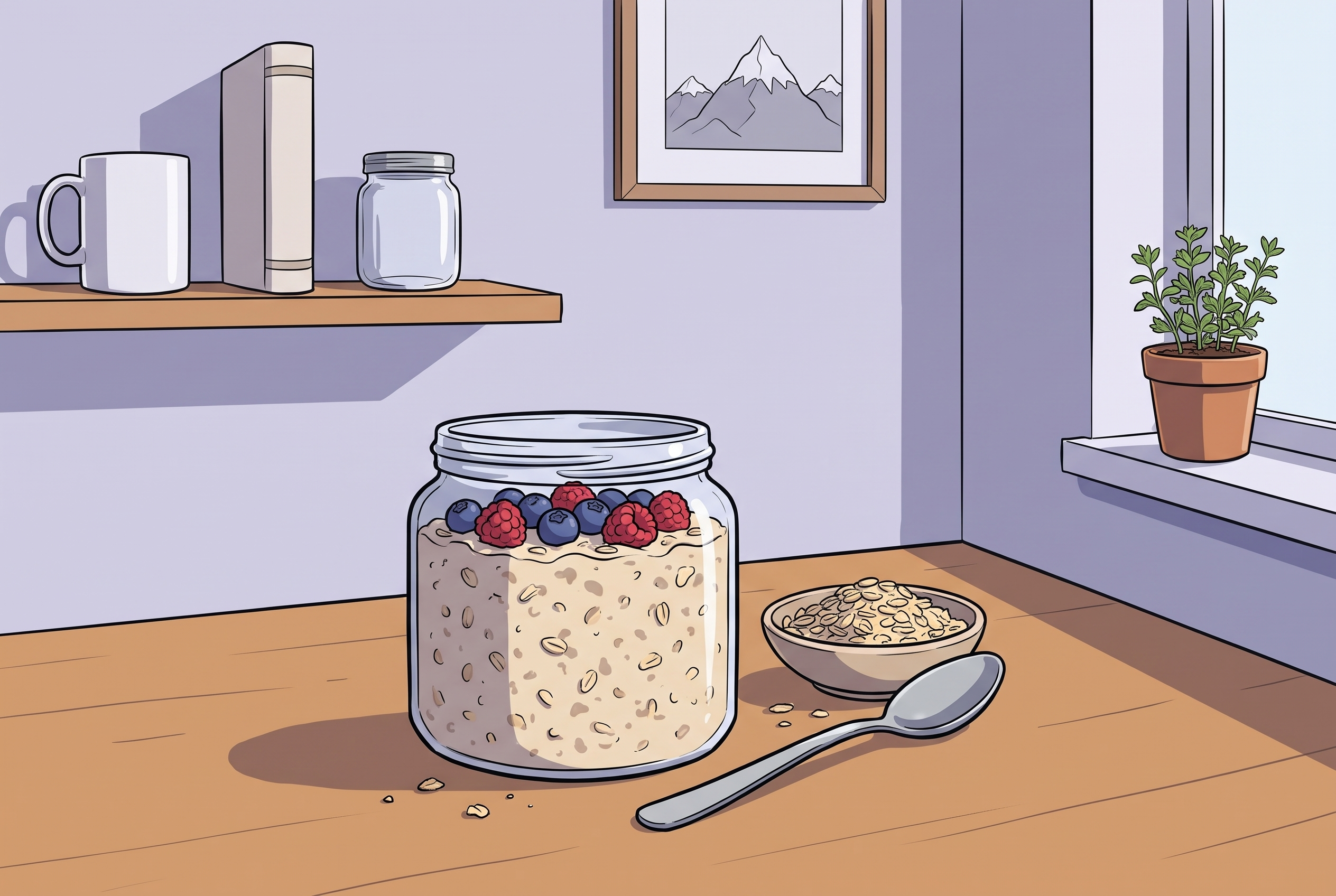 Glas mit Overnight Oats und Beeren als No-Cook-Meal-Prep