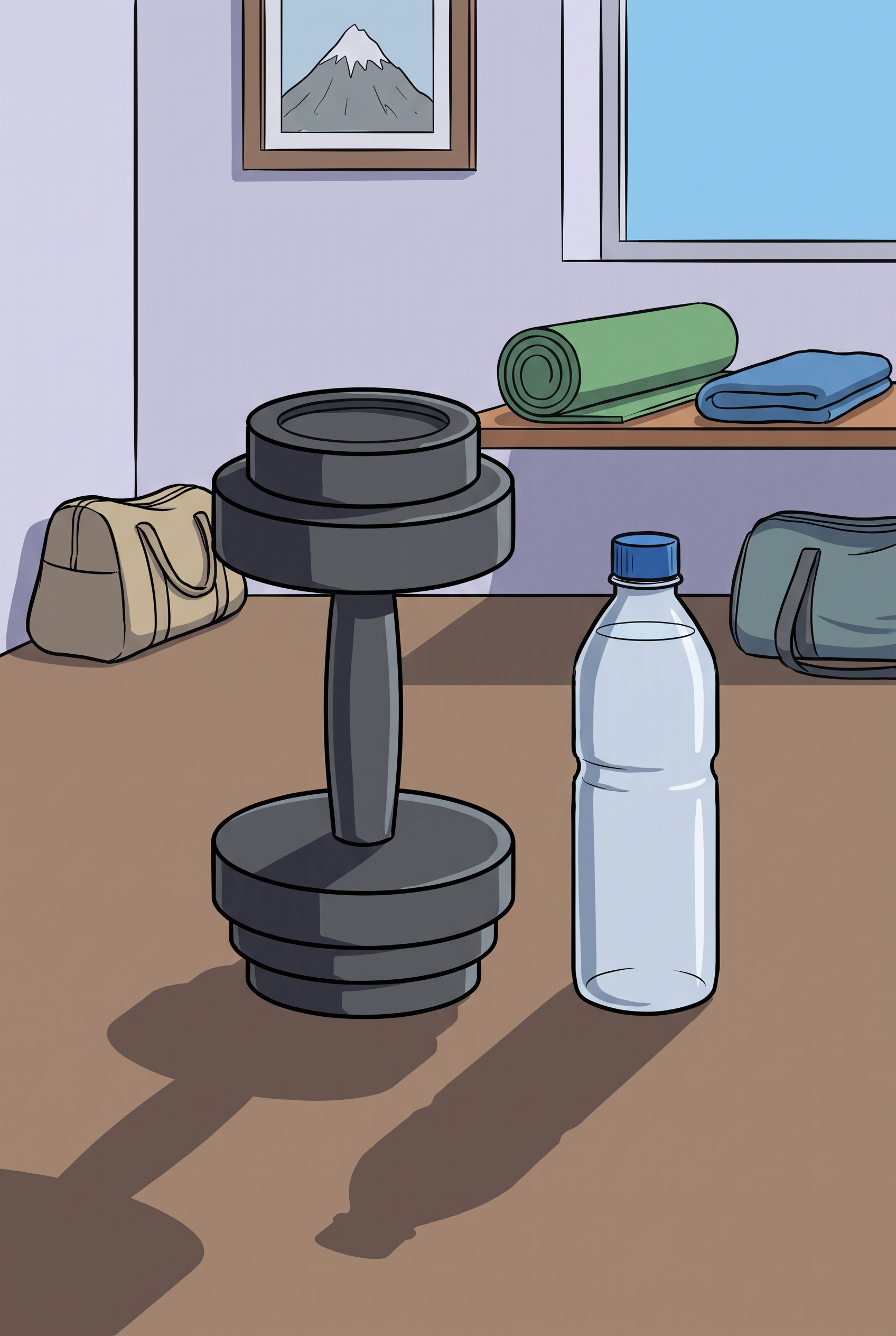 Kurzhantel und Trinkflasche als Symbol für effizientes Krafttraining