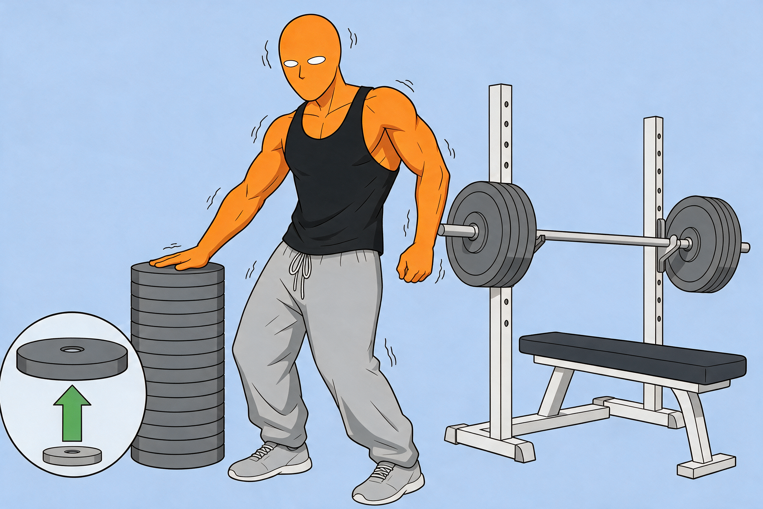 Progressive Overload richtig steigern: AlFi im Gym an der Langhantel mit Pfeil nach oben