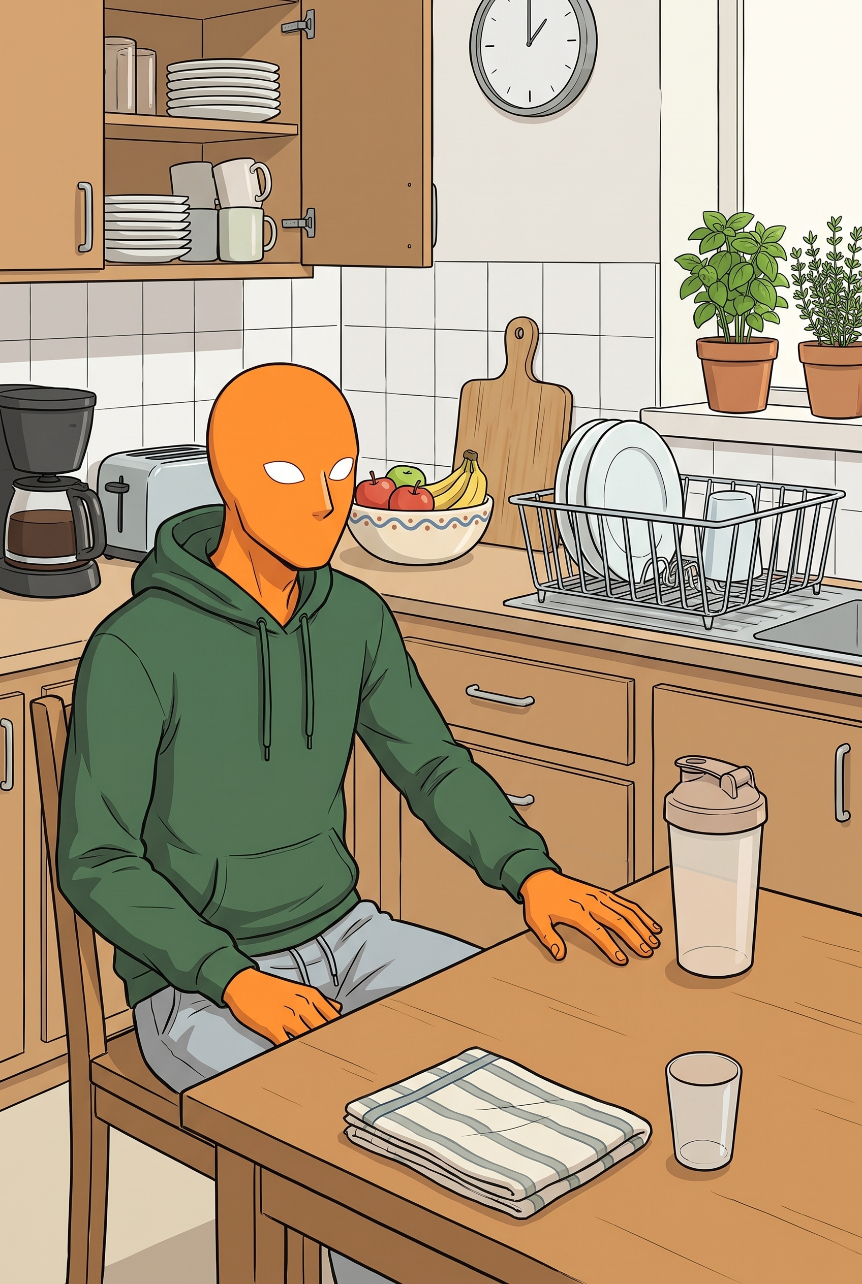 Protein-Shake auf dem Küchentisch — die tägliche Routine