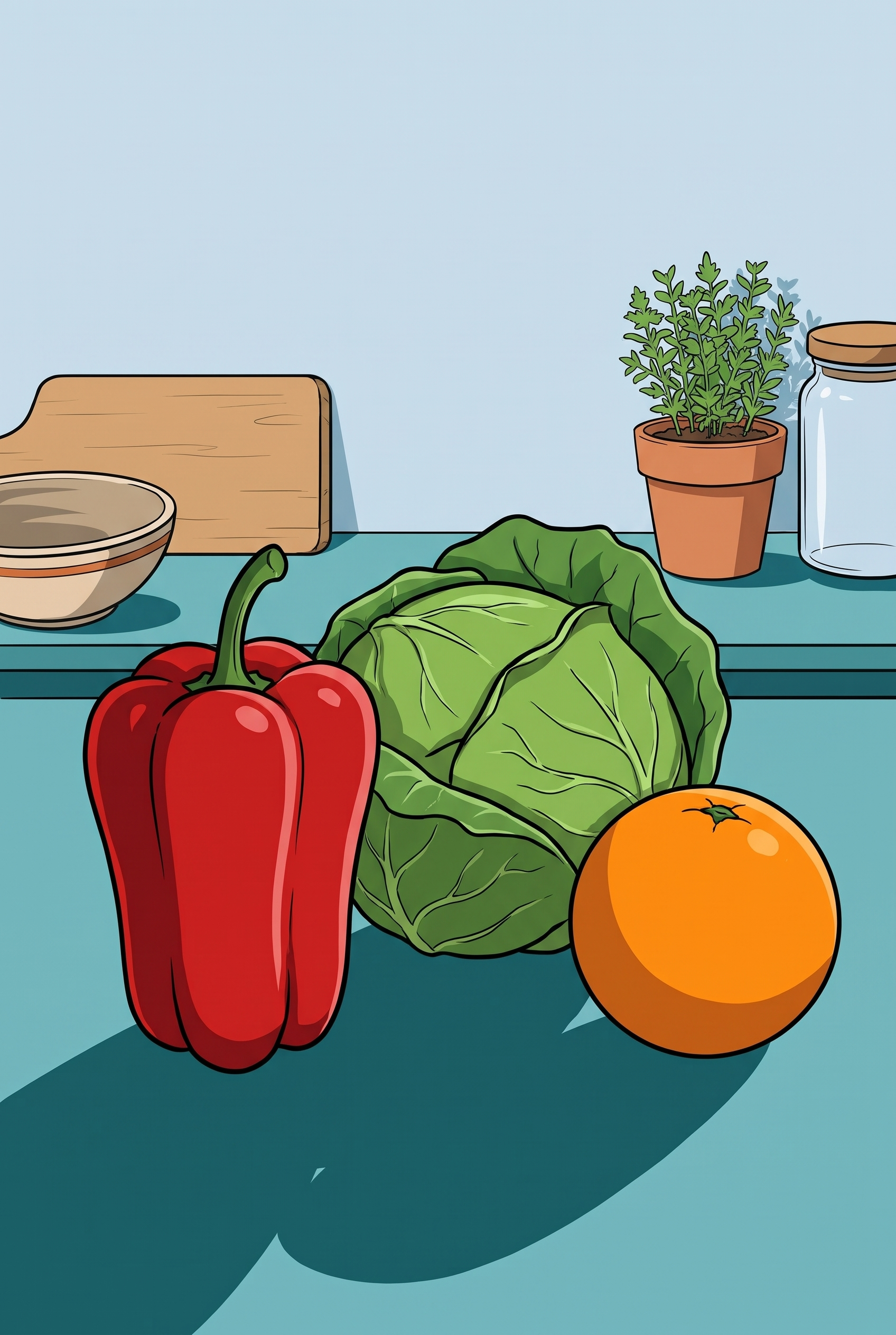Paprika, Kohl und Orange als Vitamin-C-Quellen im Winter
